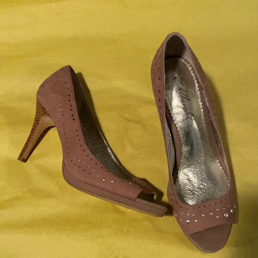 Anthropologie Tan Suede Studded Heels